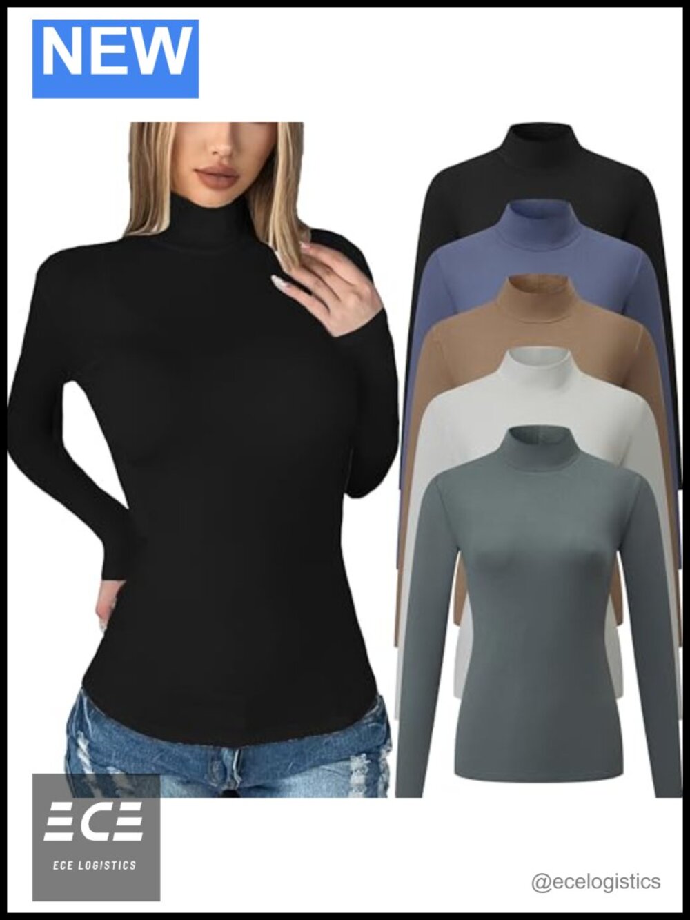5 Pack Womens Long Sleeve Mock Turtleneck Thermal Tops Slim Fit T-Shirts